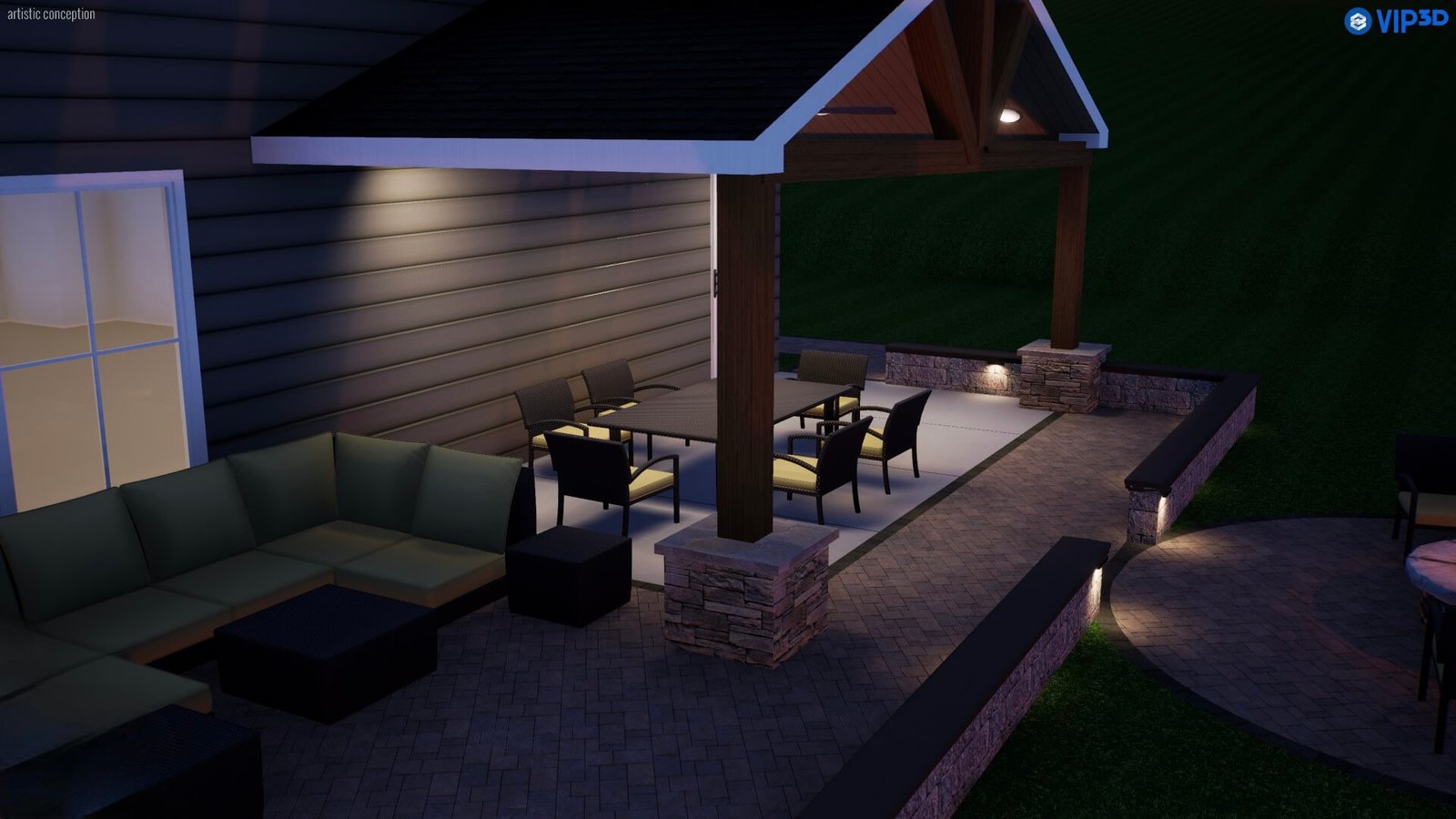 3D retaining wall design render Western NC
