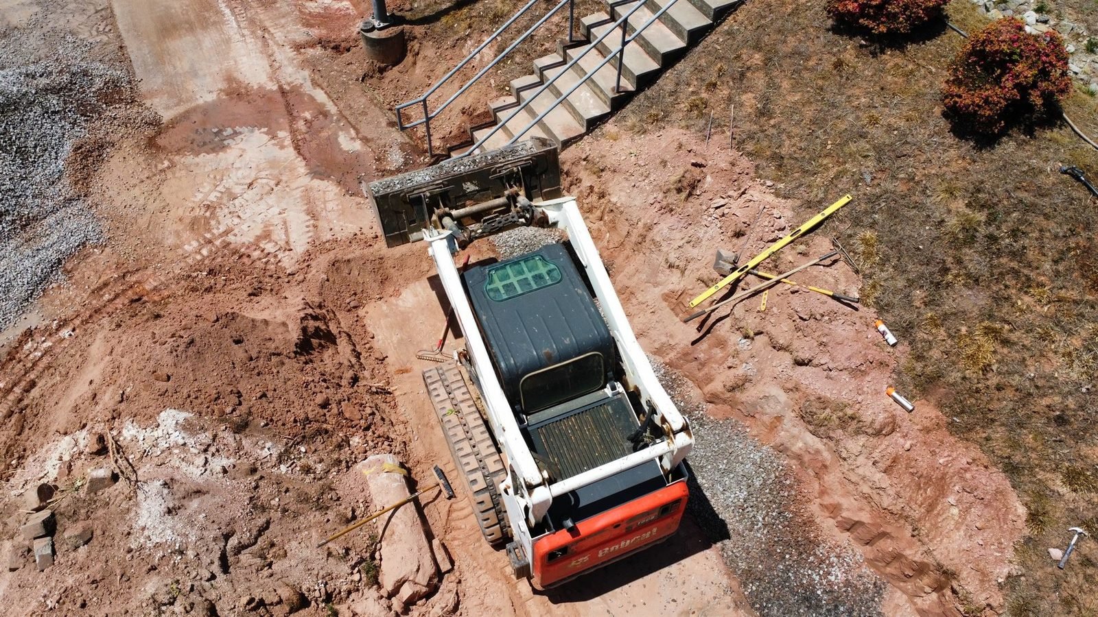 Aerial view of hardscape construction jobsite Western NC