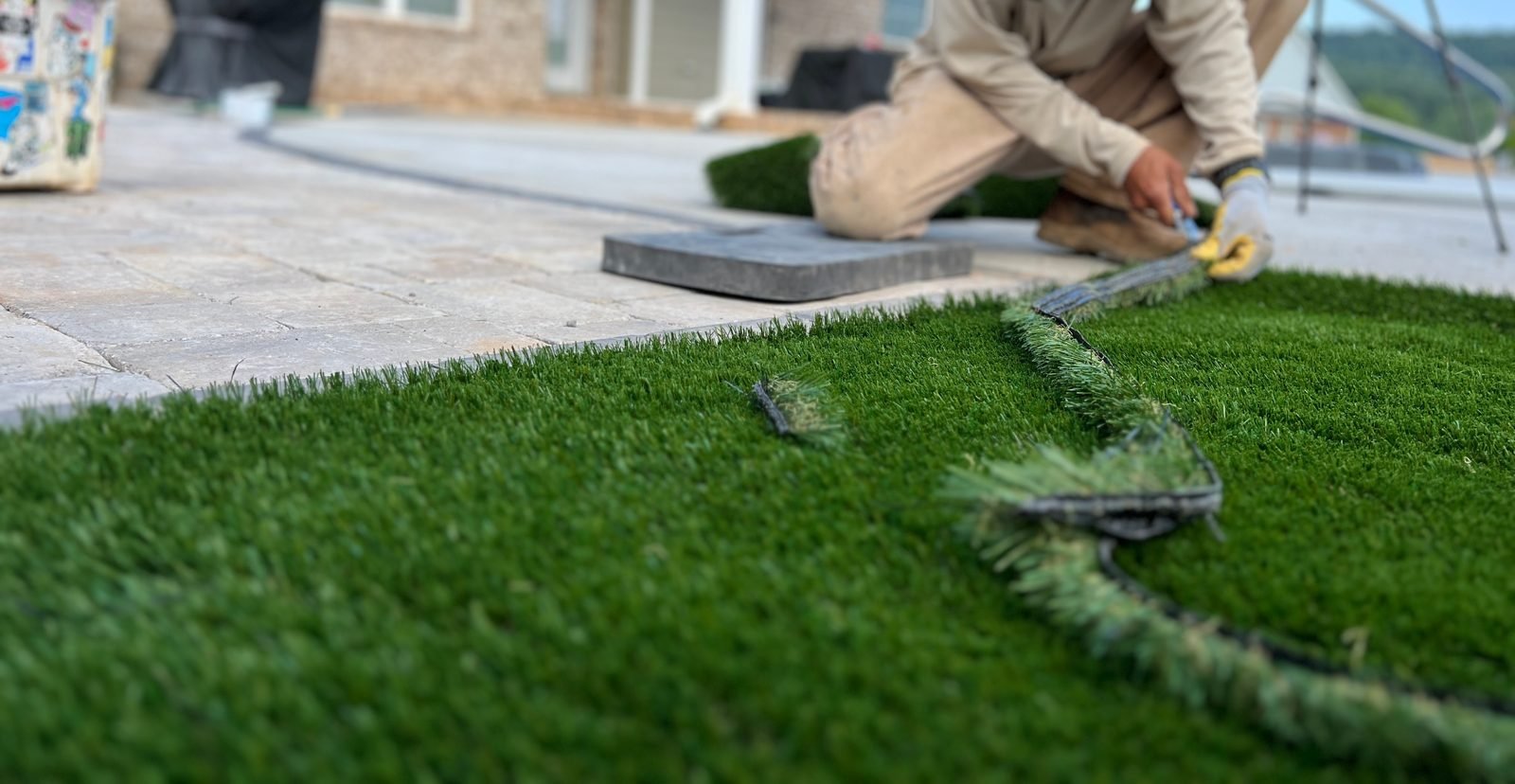 Turf installation detail by Black Oak Hardscapes